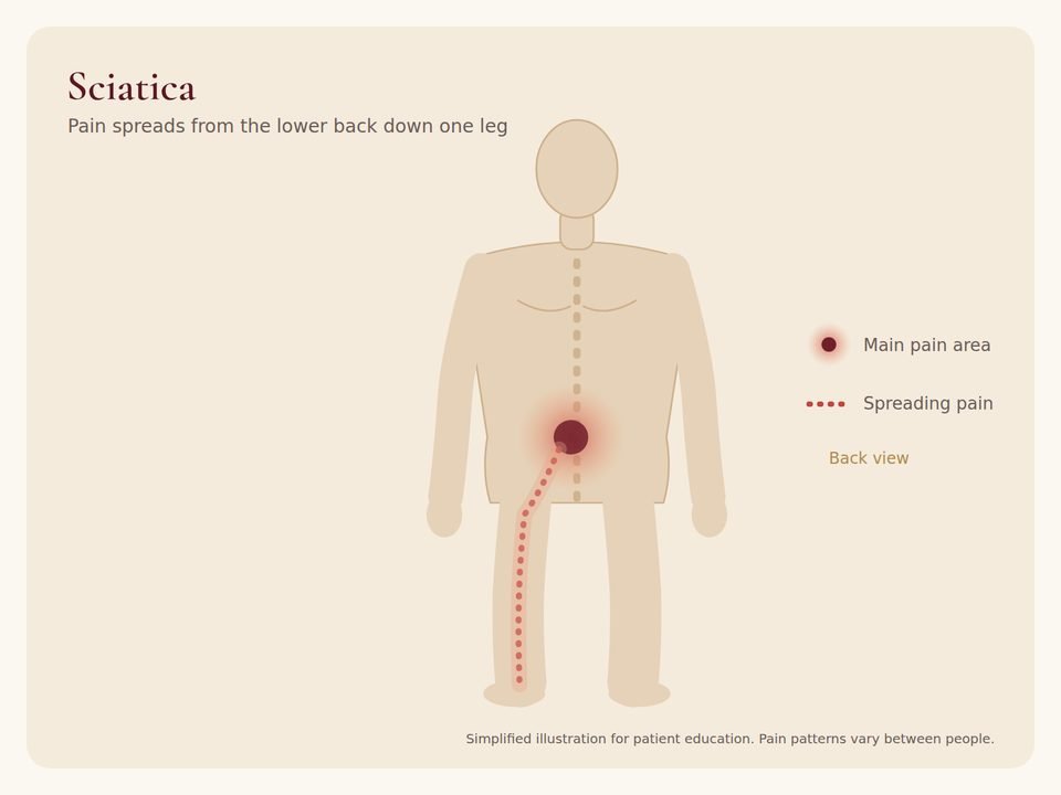 Body diagram showing where sciatica pain is usually felt