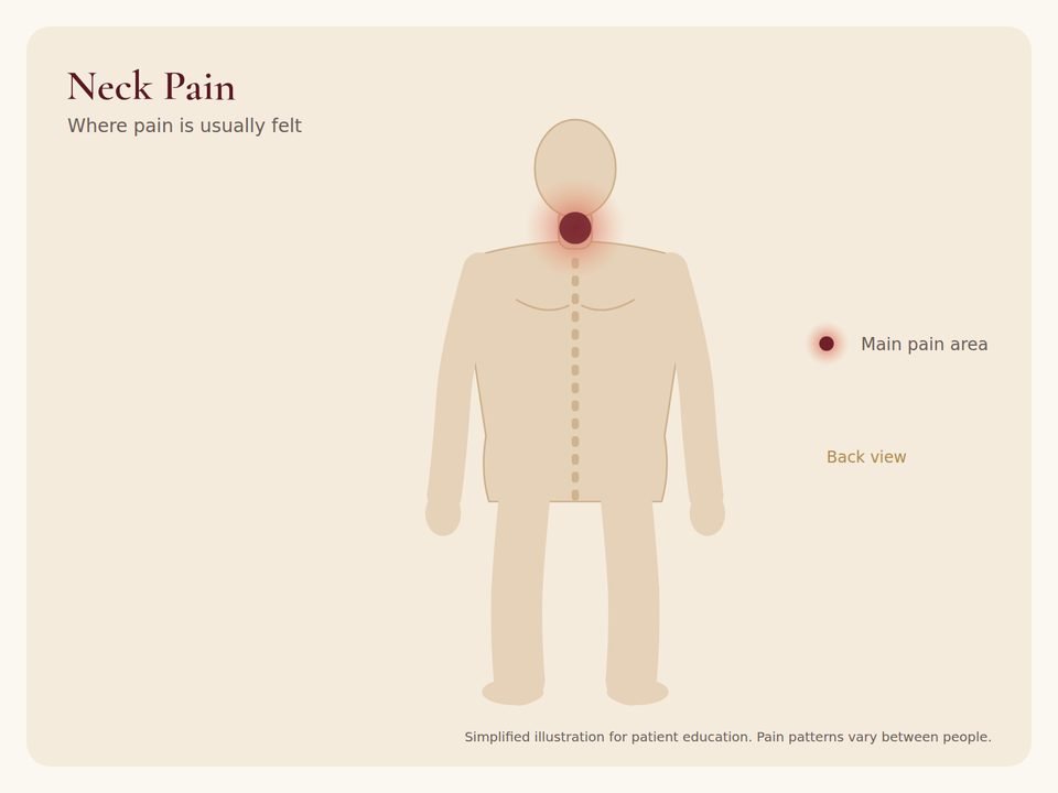 Neck Pain: pain area Body diagram showing where neck pain pain is usually felt