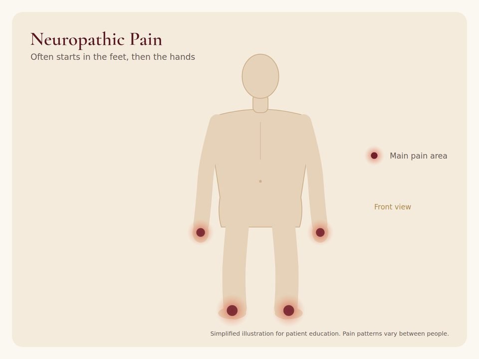 Body diagram showing where neuropathic pain pain is usually felt