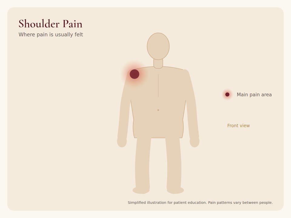 Shoulder Pain: pain area Body diagram showing where shoulder pain pain is usually felt