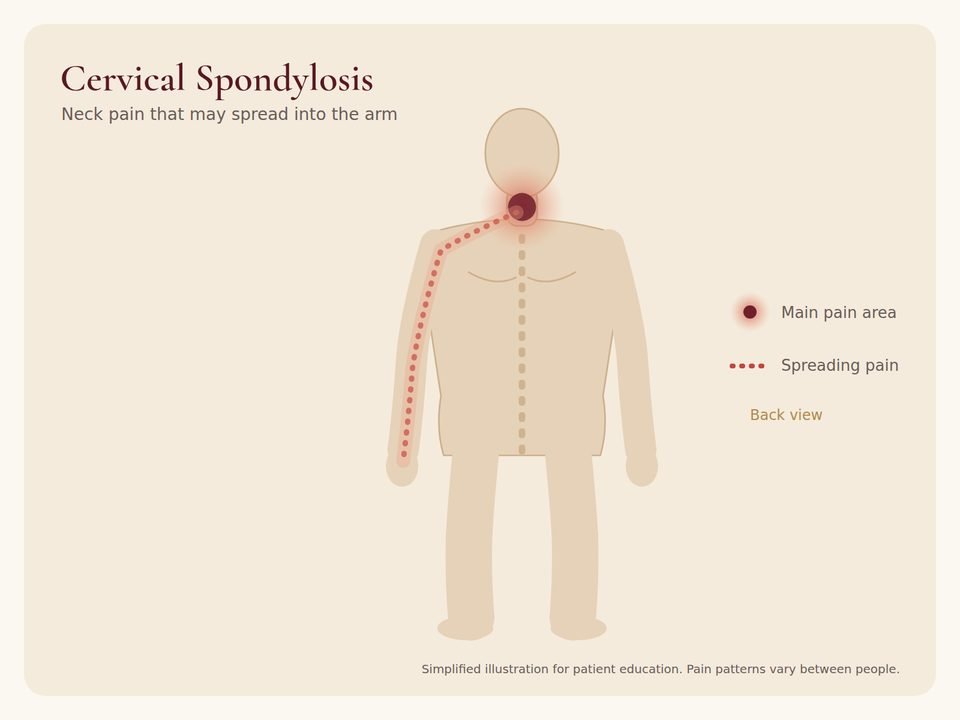 Body diagram showing where cervical spondylosis pain is usually felt