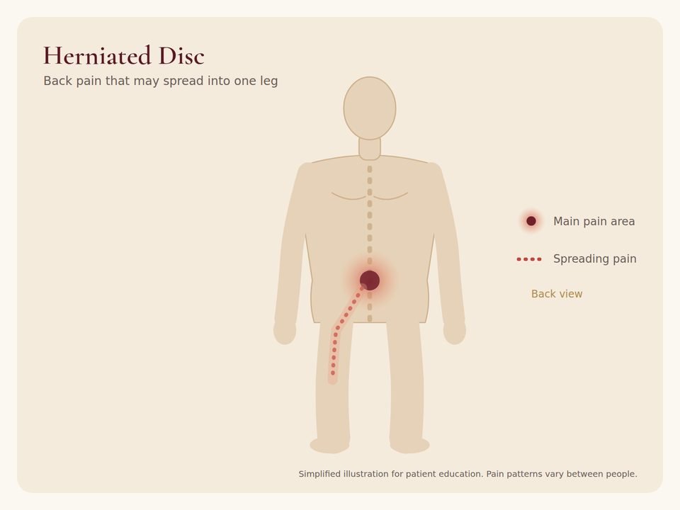 Herniated Disc: pain area Body diagram showing where herniated disc pain is usually felt