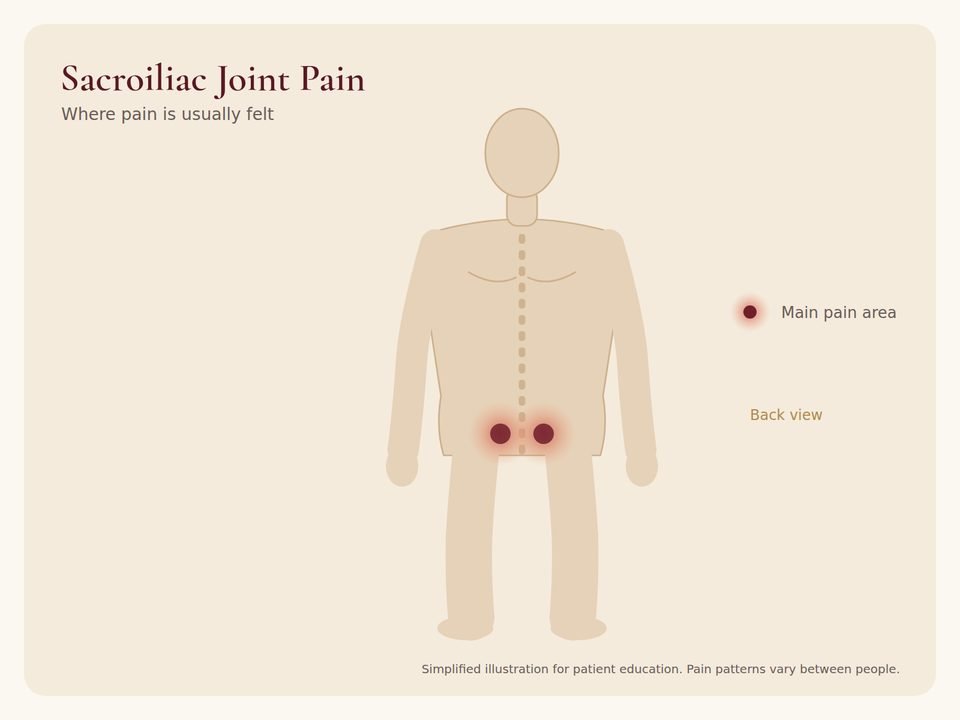 Body diagram showing where sacroiliac joint pain pain is usually felt