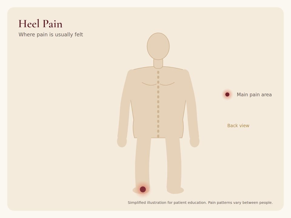 Heel Pain: pain area Body diagram showing where heel pain pain is usually felt