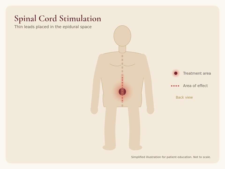 Body diagram showing the treatment area for Spinal Cord Stimulation