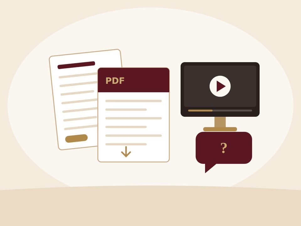 Illustration of patient guides, a printable leaflet and a video